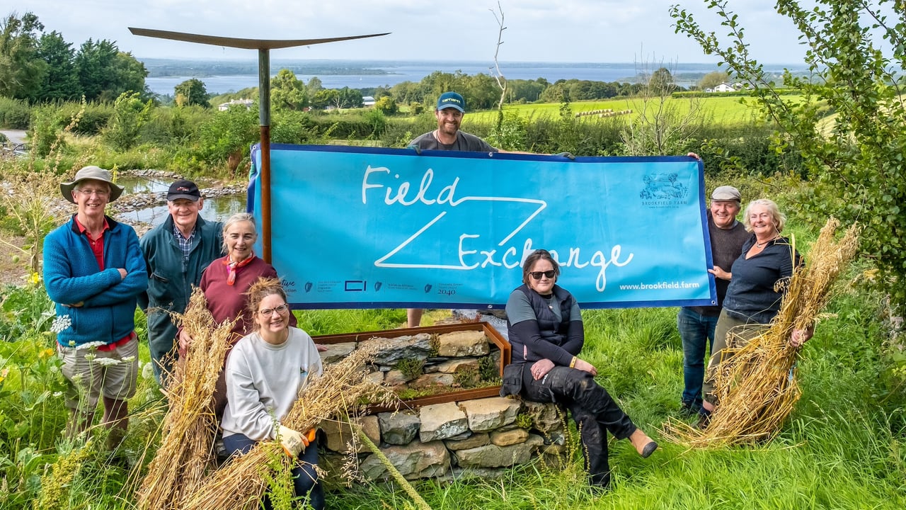 (l-r): Niall Heenan; Tom Starr; Margaret Edgill; Janine Kennedy; Ken Curran, Dry Stone Wall Association of Ireland, Kirsten Bayly Parker; Derry O'Donnell; and Ailbhe Gerrard, Field Exchange. Source: Kerry Kissane