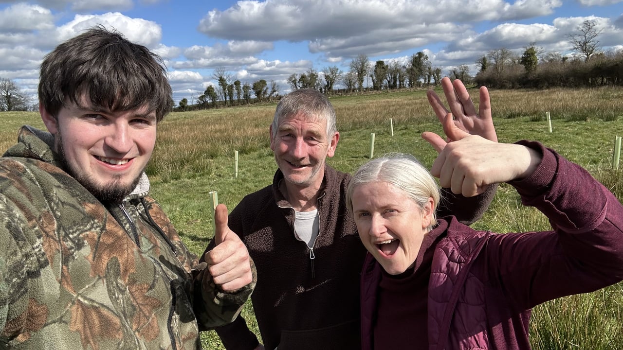 Kate Flood, her husband Hamish Brown and friend Timothy Sullivan (on left) on their farm in Co Meath