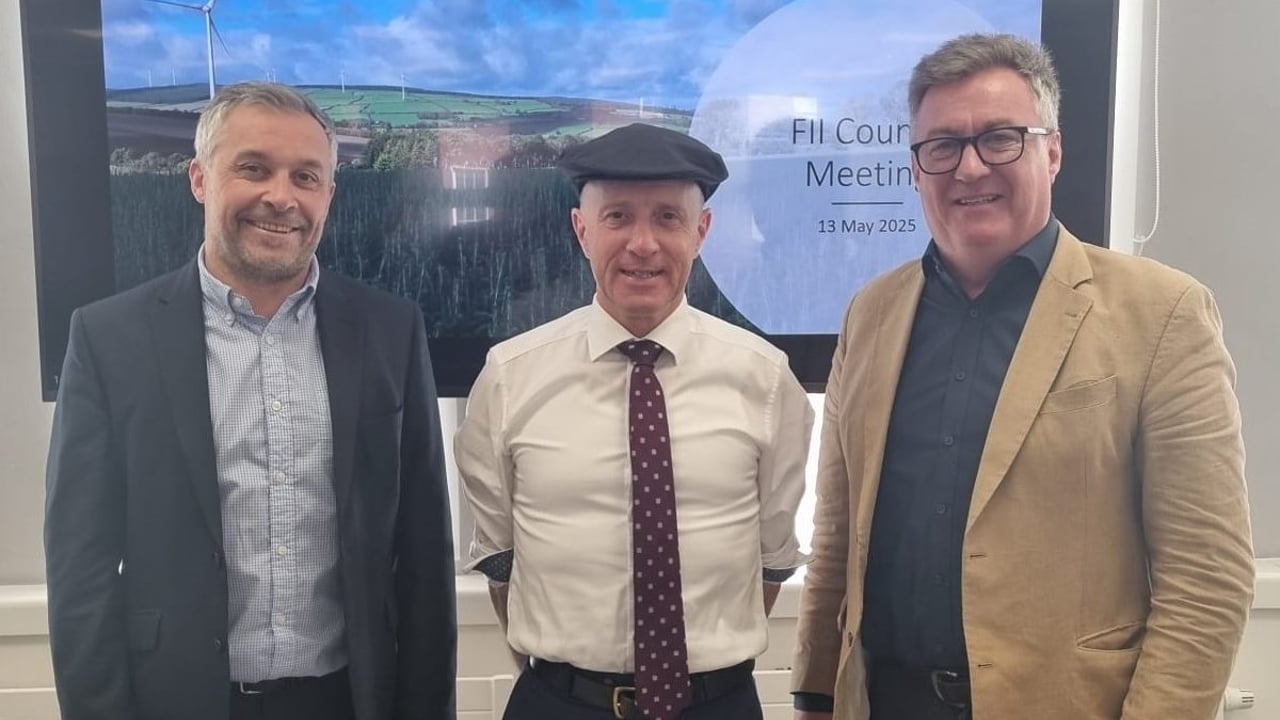 Pictured left to right are Mark McAuley, director of FII; Michael Healy-Rae, Minister of State at the Department of Agriculture; and Mark Sheeran, newly-elected chairperson of FII.