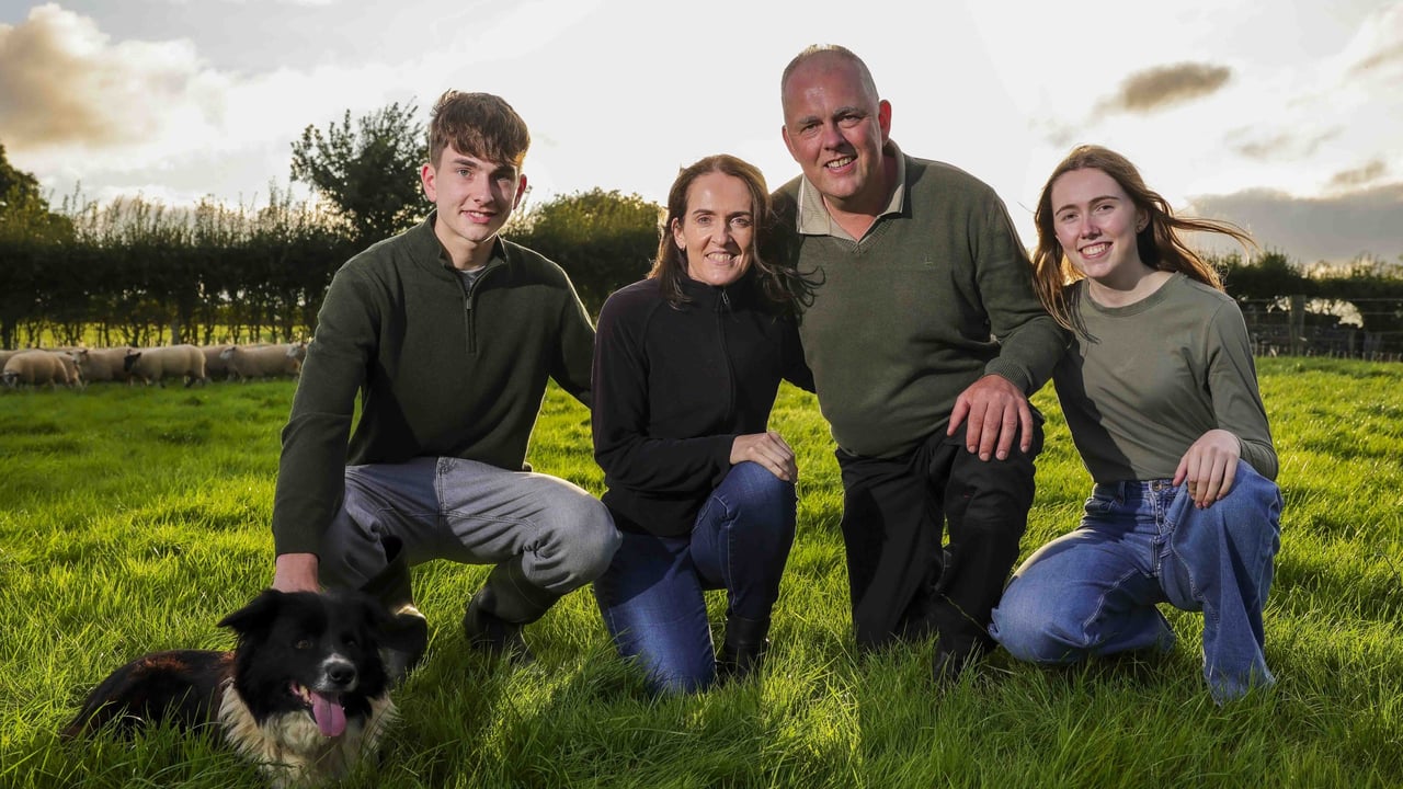Stonyford sheep farmer Richard Hogg, wife Avril, son William, daughter Ella and Dusty the dog
Image: Chris Bellew 