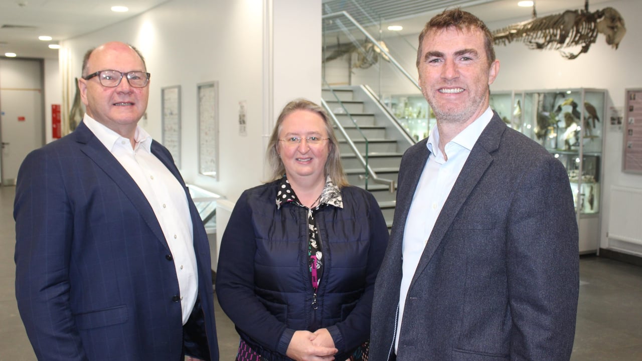 Attending the launch of the new agricultural science degree course at Queen's University Belfast (QUB), (l-r): Prof. Nigel Scollan, QUB; Prof. Elizabeth Magowan, AFBI; and Prof. Steven Morrison, AFBI