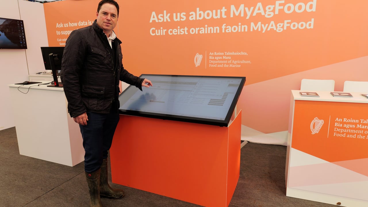 Minister for Agriculture, Food and the Marine, Martin Heydon TD, launching the new online platform MyAgFood.ie today, at the National Ploughing Championships 2025. Source: Department of Agriculture, Food, and the Marine