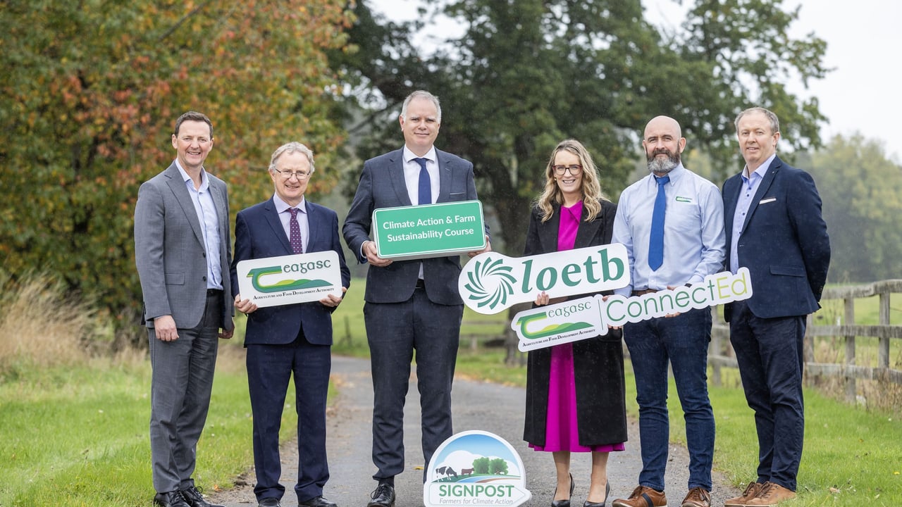 (L-R) Joe Cunningham, chief executive LOETB; Frank O’Mara, Teagasc director; Mark Gibson, Teagasc; Jolene Hall, LOETB; Cian Condon and Mark Plunkett, Teagasc.  