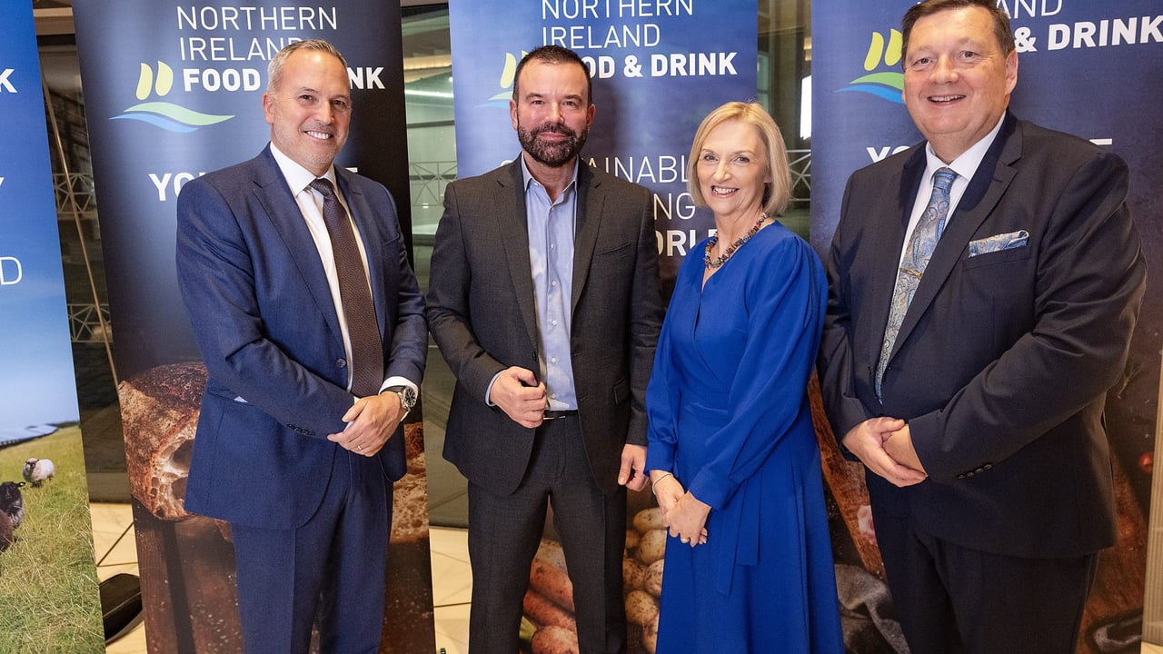 Attending the 2025 NIFDA annual dinner, (l-r): Andrew Martin, Ortus Energy; Stuart Machin, Marks & Spencer; Ursula Lavery, NIFDA; Michael Bell, NIFDA