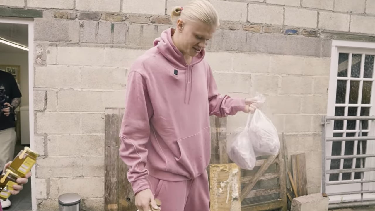 Watch: Soccer star Haaland stocks up on steak and milk at local farm