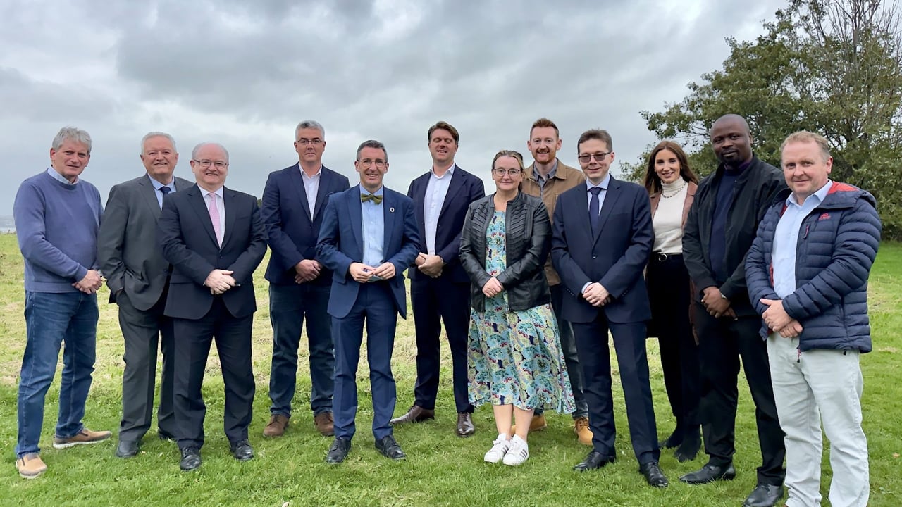 Minister Muir is pictured with the four suppliers selected for phase two of the In-Lough Mitigation of Blue-Green Algae SBRI.