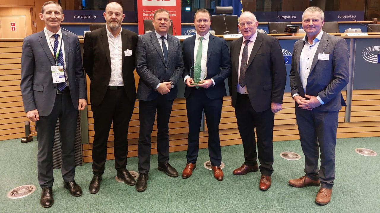 Pictured (L to R): IFA's Liam McHale; ICOS CEO TJ Flanagan; MEP Barry Cowen; Tirlán’s farm sustainability advisor Matthew Moylan; IFA president Francie Gorman and ICOS president Edward Carr. Source: Cogeca