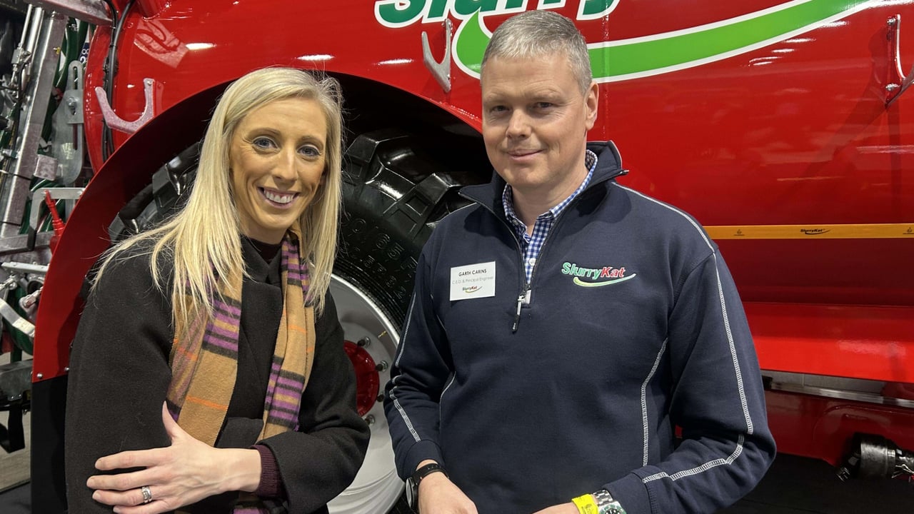 Carla Lockhart MP and Garth Cairns of SlurryKat at the RUAS Winter Fair