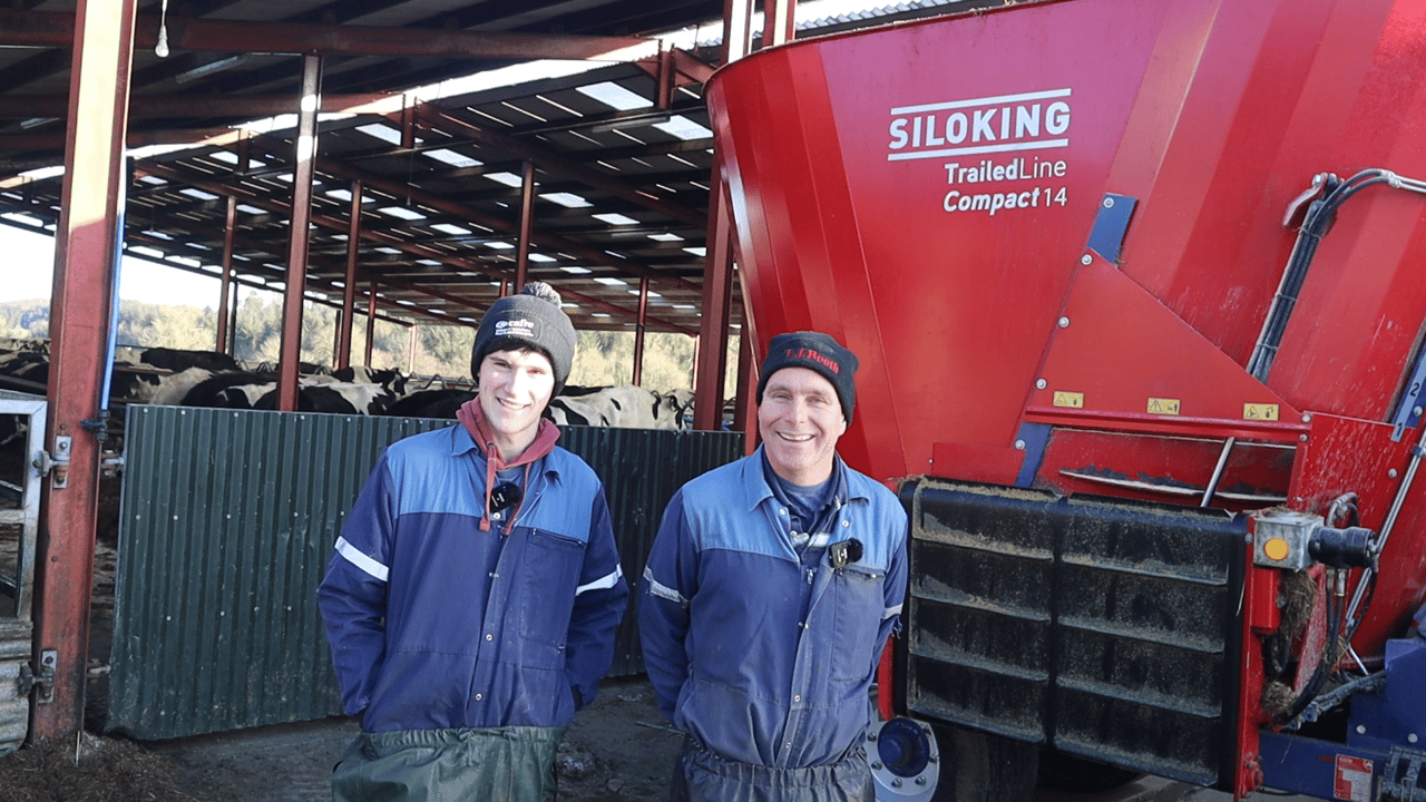 (l-r) Sam and Geoffrey McCoy with their Siloking. Source: Kverneland