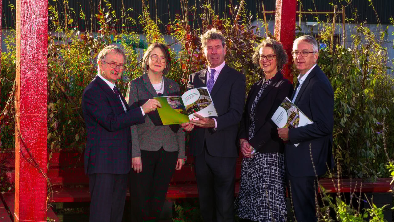 L-r: Teagasc director Prof. Frank O'Mara; Department of Agriculture, Food and the Marine secretary general Sinéad McPhillips; Teagasc Authority chair Liam Herlihy; Teagasc lead strategy developer Prof. Maeve Henchion; and Teagasc head of international relations and corporate strategy Paul Maher
