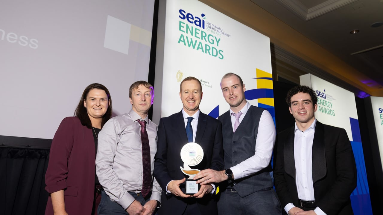 Pictured at the SEAI Energy Awards are Rebecca Thompson, Jimmy Delaney, William Walsh, CEO of SEAI, Seamus Shealy and Milo O’Connor. Kepak  based in Co. Meath won the large business award