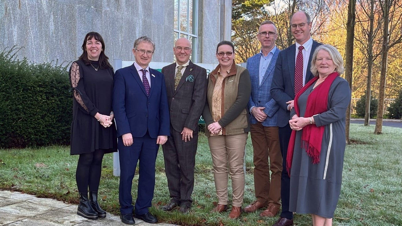 Anne-Marie Butler (head of education, Teagasc); Frank O’Mara (director, Teagasc); Jon Parry (principal, Gurteen College); Edna Curley (principal, Mountbellew Agricultural College); Derek O’Donoghue (principal, Salesian Agricultural College Pallaskenry); Stan Lalor (director of knowledge transfer, Teagasc) and Betty Cuddihy (head of education administration, Teagasc)