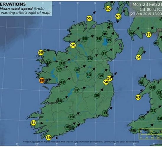 Gusts of up to 110km/h to hit costal and hilly areas - Met Eireann