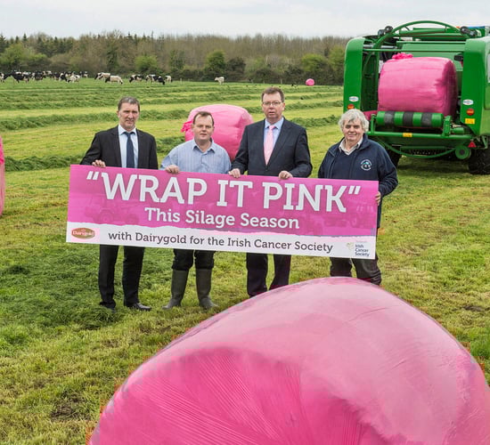 Thinking about silage bale wrap - think pink and support Irish Cancer Society