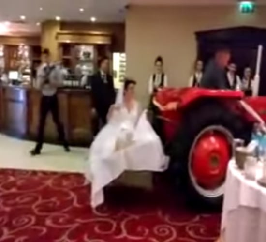Video: A bride arrived to her wedding reception on a transport box