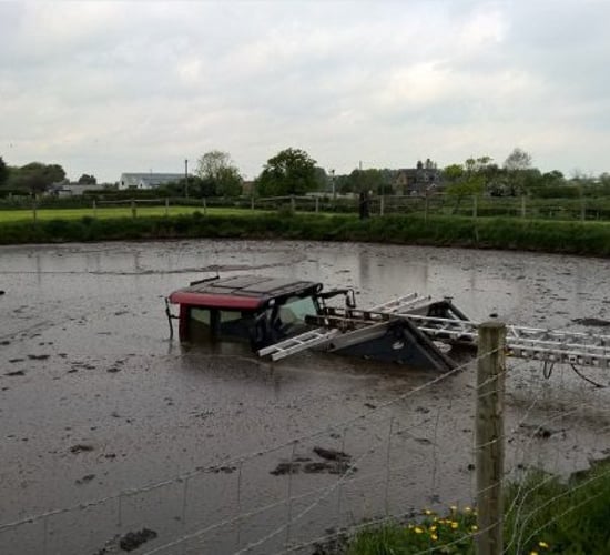 Farmer has lucky escape after tractor becomes submerged in slurry pit