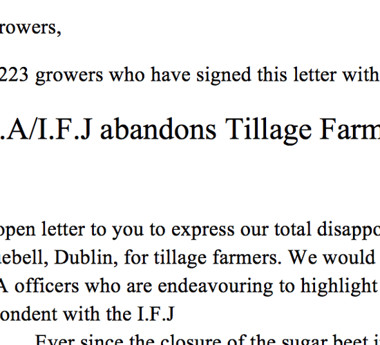 Grain growers letter to IFA/Irish Farmers Journal January 2016