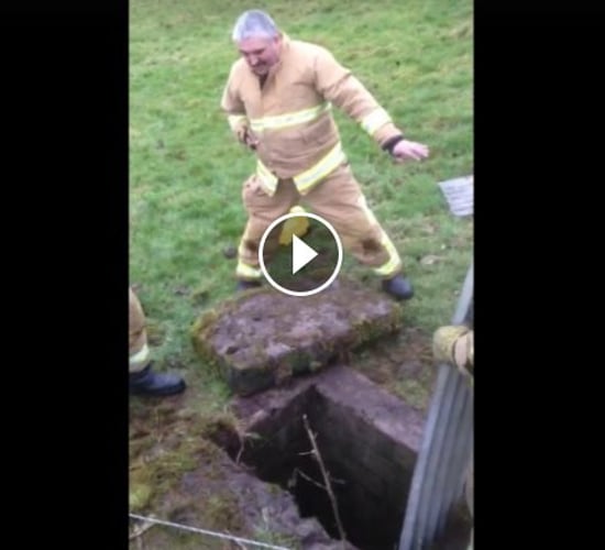 Video: Firefighters use unorthodox measures to rescue trapped lamb