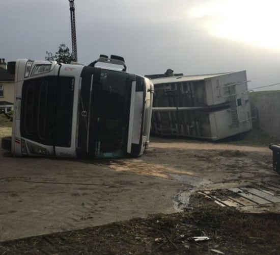 Pics: Telehandler crushed when articulated lorry overturns