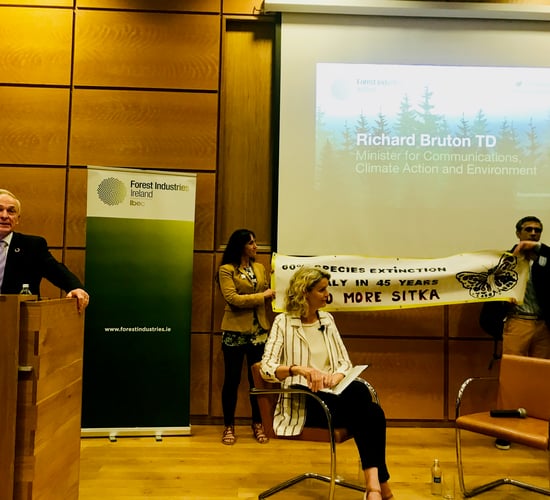 Climate activists 'bark up Bruton's tree' at forestry event