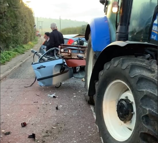 Video: Close call for driver following costly collision