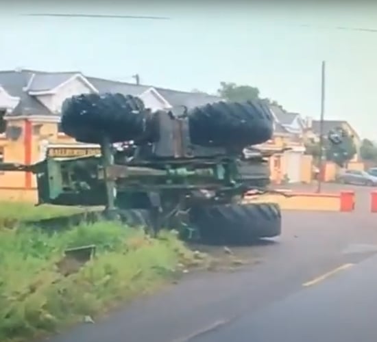 Dramatic scenes as tractor overturns in Wexford