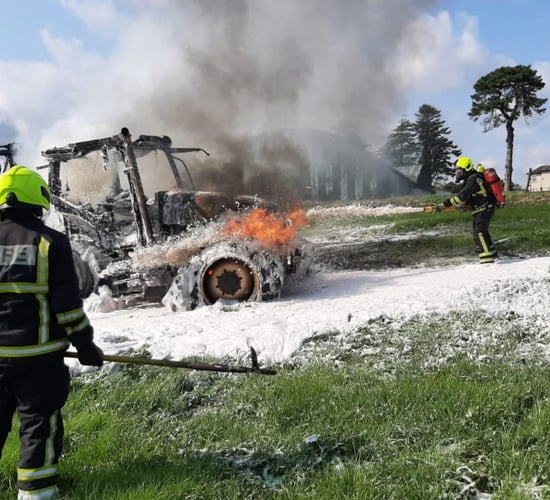 Fire crews tackle tractor fire and overturned slurry tanker