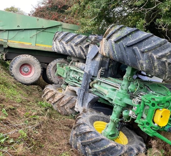 Driver hospitalised after tractor overturns