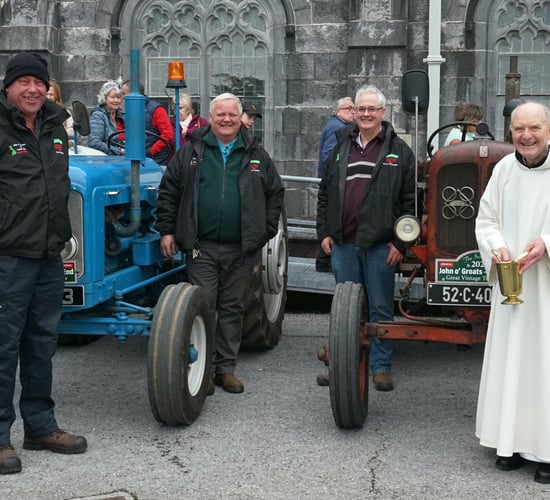 The Irish Rovers receive blessing for charity tractor run at Mount Melleray
