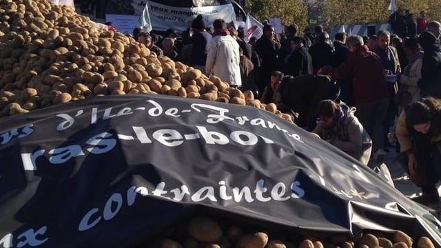 French farmers spread manure on the streets during protest