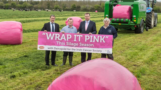 Thinking about silage bale wrap - think pink and support Irish Cancer Society