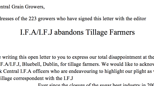 Grain growers letter to IFA/Irish Farmers Journal January 2016