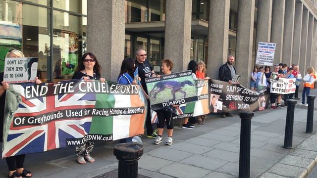 Protest against the export of greyhounds staged outside department HQ