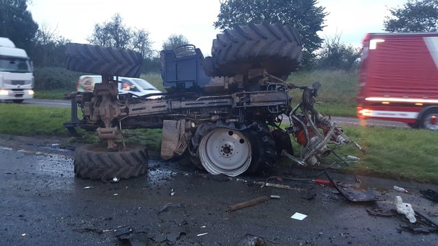 Pics: Tractor, combine and van involved in bizarre three-vehicle crash