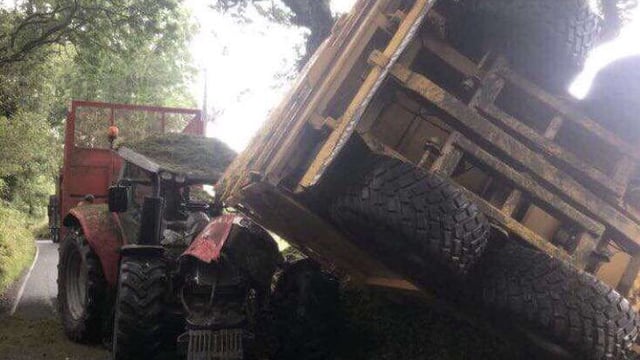 Lucky escape for drivers in 2-tractor road collision