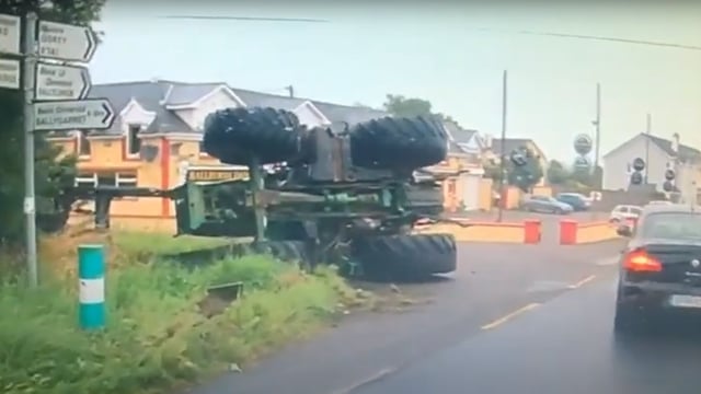 Dramatic scenes as tractor overturns in Wexford