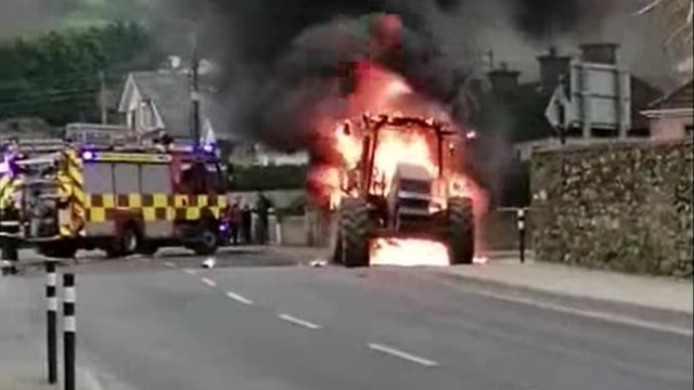 Video: Firefighters called into action at explosive tractor fire
