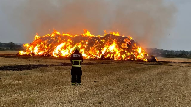 Video: Firefighters called out to tackle bale blaze in Meath