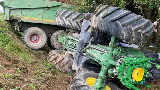 Driver hospitalised after tractor overturns