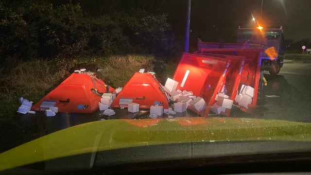 Gardaí seek owner after fertiliser spreaders fall off lorry