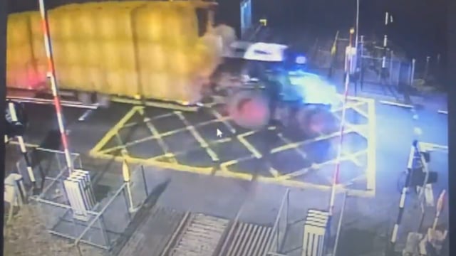 Irish Rail releases video of tractor breaking level crossing barrier