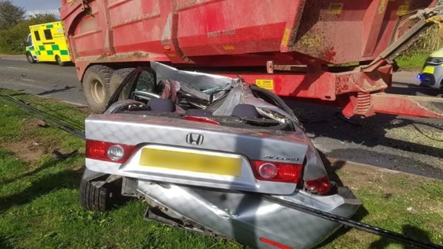 Video: Tractor and car driver escape serious injury in head-on collision