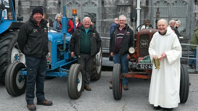 The Irish Rovers receive blessing for charity tractor run at Mount Melleray