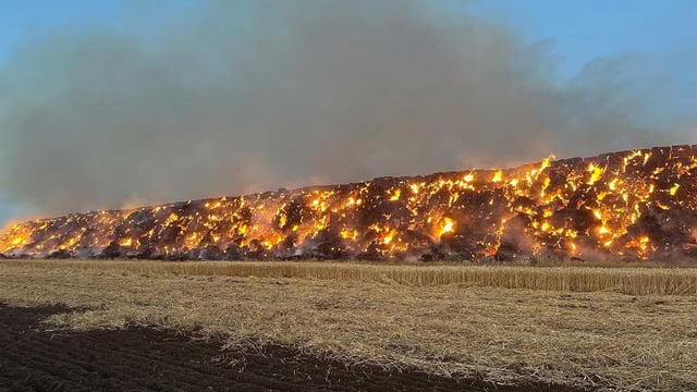 12,000t of straw bales erupt into flames at former UK RAF base